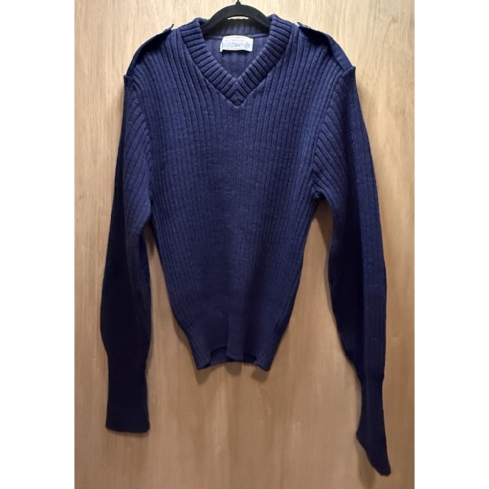 Iron Run Vintage Navy 100% Virgin Wool Military V-neck Sweater Size 42 US L/XL